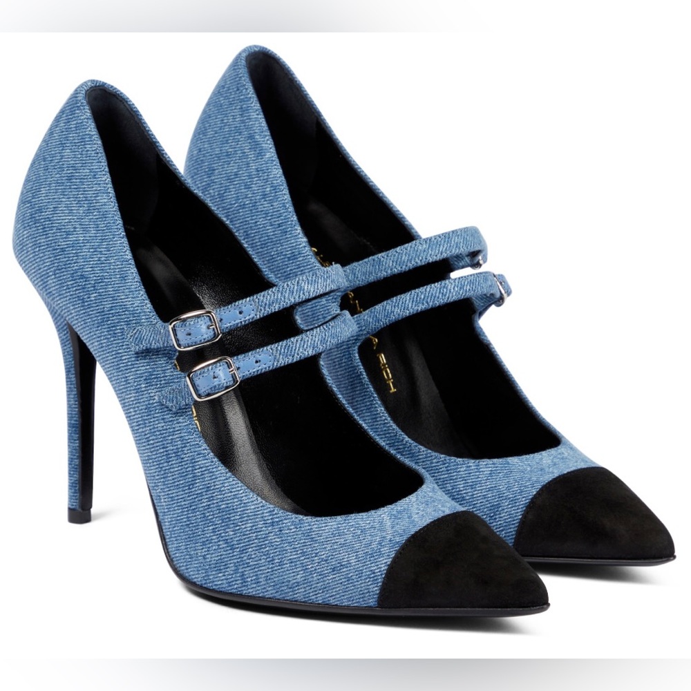 Alessandra Rich Denim Pumps with Black Toe Cap